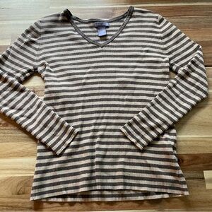 Striped V-Neck Long Sleeve Top